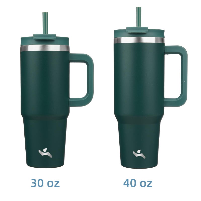 Konokyo 30 oz Tumbler with Handle and 2 Straws,2 in 1 Lid Insulated Water Bottle Stainless Steel Travel Coffee Mug,Dark Green - Image 3