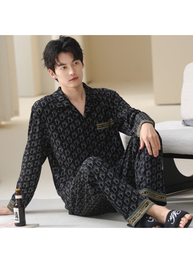 Men's Autumn Winter Sleepwear Long Sleeve Home Clothes Set Large Size Outdoor Wearable Comfortable Cotton Pajamas Outfit - Image 1