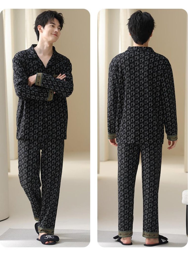 Men's Autumn Winter Sleepwear Long Sleeve Home Clothes Set Large Size Outdoor Wearable Comfortable Cotton Pajamas Outfit - Image 2
