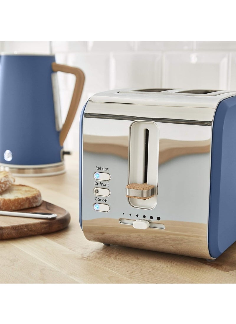 Swan ST14610BLUN Nordic 2-Slice Toaster with Defost/Reheat/Cancle Functions, Cord Storage, 900W, Blue