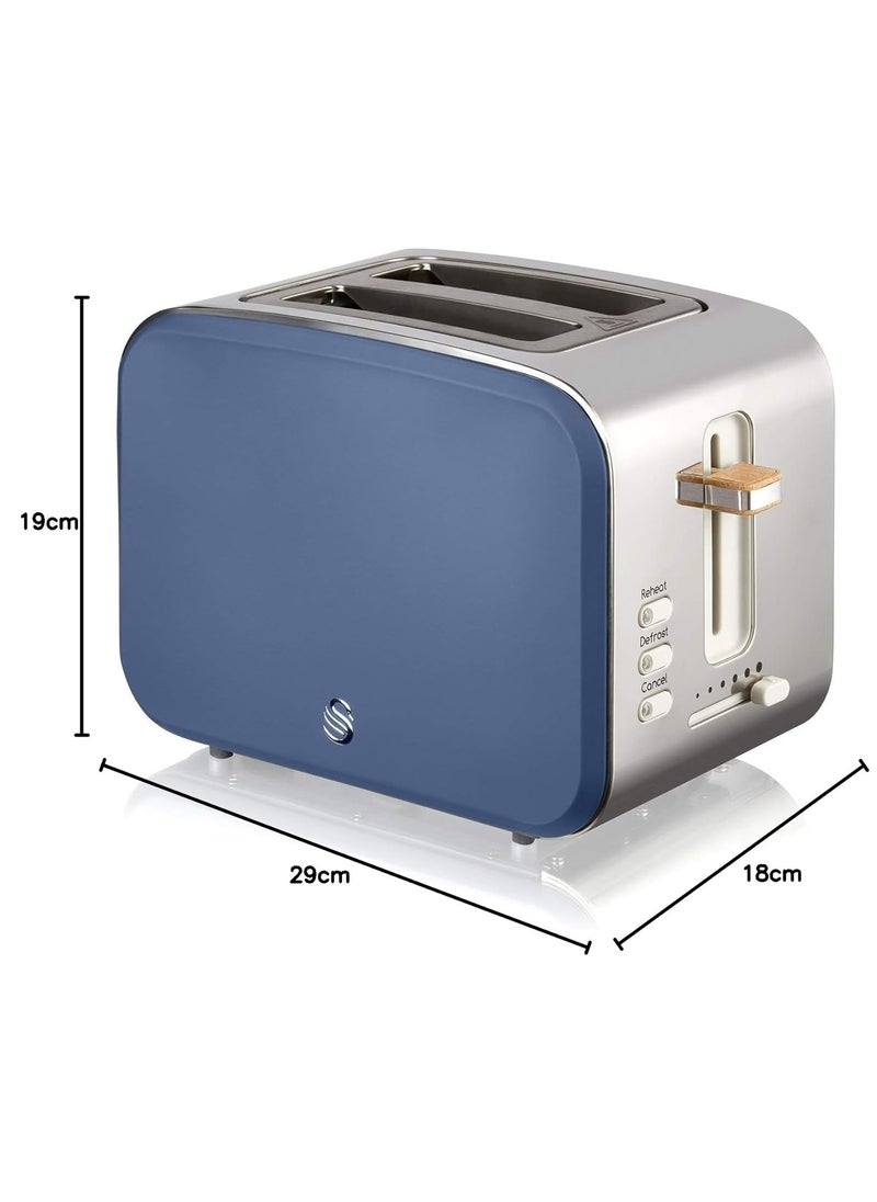 Swan ST14610BLUN Nordic 2-Slice Toaster with Defost/Reheat/Cancle Functions, Cord Storage, 900W, Blue