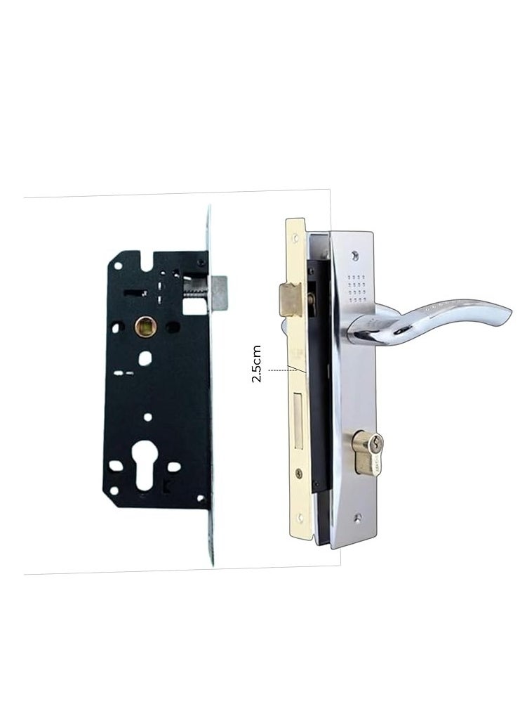 ABBASALI Wooden Door Handle Set With Lock Body & Cylinder 70mm 5key  - Image 3