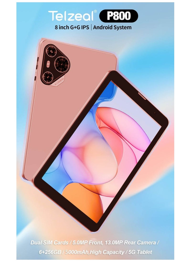 Telzeal Telzeal P800 Tablet 8 Inch Android 12 Tablet with Dual SIM 6GB RAM 256GB ROM 5G WiFi 5000mAh Battery and Wireless Keyboard Pink  - Image 2