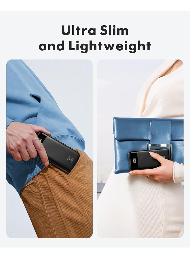 تشاماست باور بانك مع كابلات مدمجة، بطارية 20000 مللي أمبير في الساعة، 5 مخرجات، 4 مداخل، مع شاشة LED، باور بانك من النوع C، 22.5 وات، شاحن محمول سريع الشحن، متوافق مع الهواتف الذكية والمزيد - Image 5