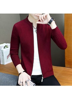 Generic Mens Knitted Zipper Cardigan Sweater Outerwear Casual Versatile Long Sleeve Batwing Sleeve Polyester Fiber Knitwear 01 red [soft and comfortable]] 