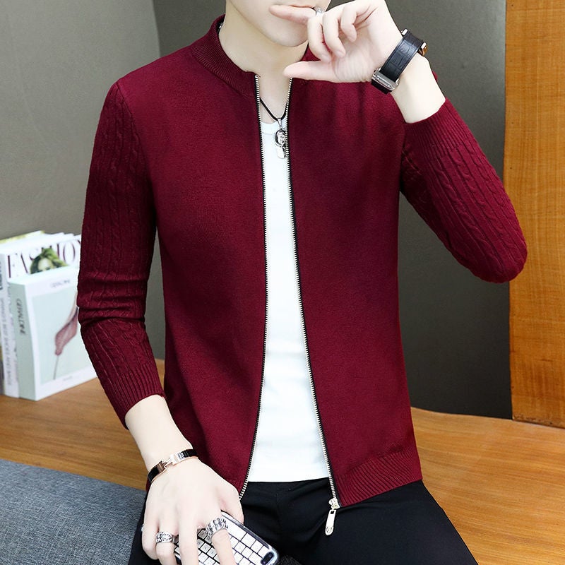 Z Sweater Jacket Mens Student Korean Style Trendyy Zipper Cardigan Knitwear Mens Youth Casual Versatile Wool 01 red [soft and comfortable]