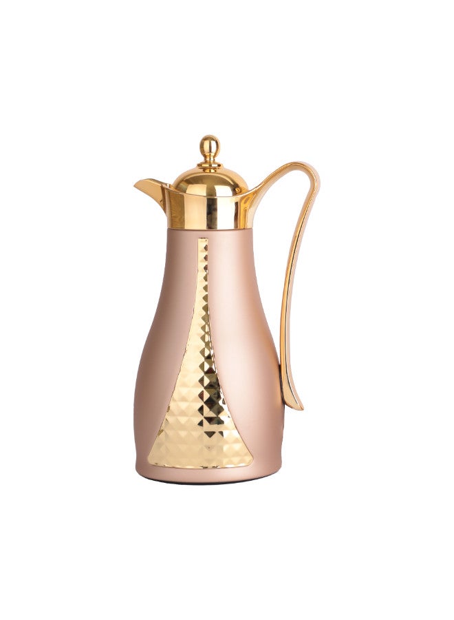 Soleter 2 Piece Flask Set Crystal Design Vacuum  With Metal Body Glass Insert 1 Liter  Wide Mouth With Anti-Leakage Cap  Gold And  Chrome Color - Image 4