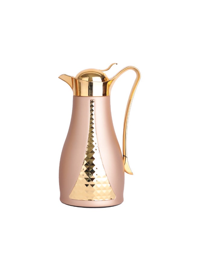 Soleter 2 Piece Flask Set Crystal Design Vacuum  With Metal Body Glass Insert 1 Liter  Wide Mouth With Anti-Leakage Cap  Gold And  Chrome Color - Image 5