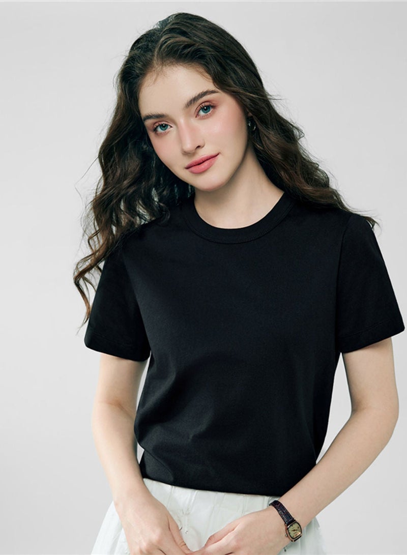 GIORDANO تي شيرت قطن مريح للنساء بتصميم ياقة دائرية - Image 1