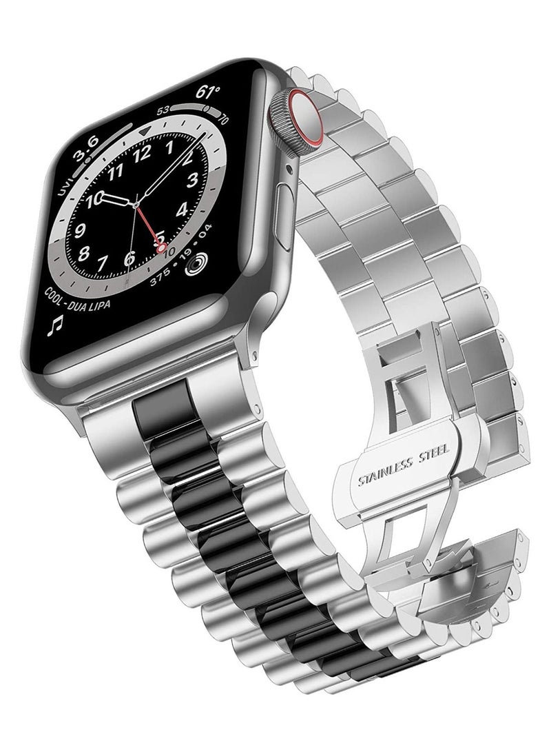 Compatible with Apple Watch Band Series 5 44mm 42mm, Stainless Steel iWatch Band with Butterfly Folding Clasp for Watch Band Series 5/4/3/2/1 - Image 1