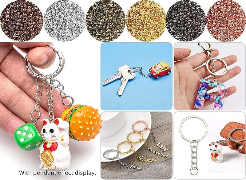 DIY Crafts Qty 5 Pcs, Silver, 5 Pcs, Split Key Ring with Chain Set, Metal Flat Keychain Rings Open Jump Rings and Screw Eye Pins Bulk, Colors Choice, for R (Qty 5 Pcs, Silver) - Image 3