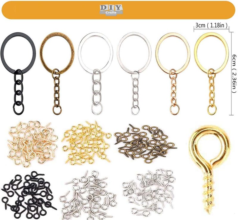 DIY Crafts Qty 5 Pcs, Silver, 5 Pcs, Split Key Ring with Chain Set, Metal Flat Keychain Rings Open Jump Rings and Screw Eye Pins Bulk, Colors Choice, for R (Qty 5 Pcs, Silver) - Image 2
