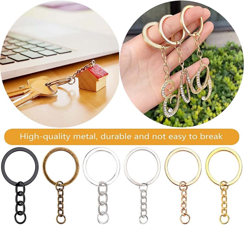 DIY Crafts Qty 5 Pcs, Silver, 5 Pcs, Split Key Ring with Chain Set, Metal Flat Keychain Rings Open Jump Rings and Screw Eye Pins Bulk, Colors Choice, for R (Qty 5 Pcs, Silver) - Image 5