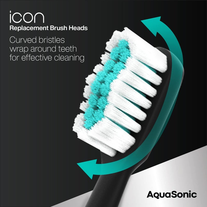 AquaSonic Genuine Icon Replacement Brush Heads | Compatible with AquaSonic Icon Toothbrush | 2 Brush Heads | for Normal & Sensitive Teeth (Onyx) - Image 3
