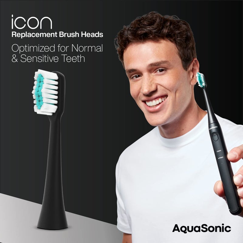 AquaSonic Genuine Icon Replacement Brush Heads | Compatible with AquaSonic Icon Toothbrush | 2 Brush Heads | for Normal & Sensitive Teeth (Onyx) - Image 2