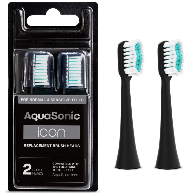 AquaSonic Genuine Icon Replacement Brush Heads | Compatible with AquaSonic Icon Toothbrush | 2 Brush Heads | for Normal & Sensitive Teeth (Onyx) - Image 1