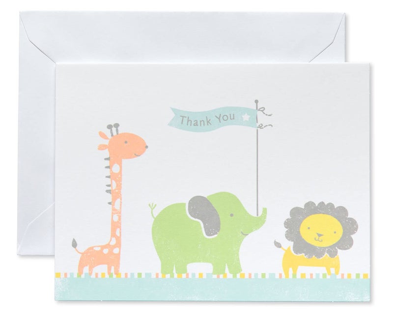 American Greetings Baby Shower Thank You Cards with Envelopes Giraffe Elephant and Lion 50Count