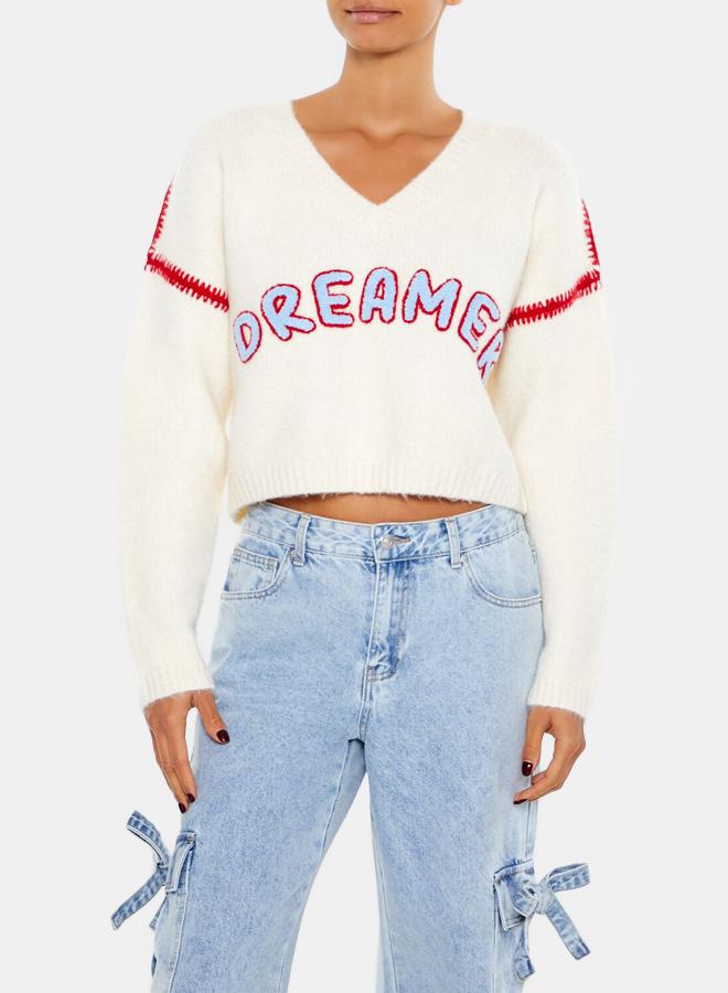 FOREVER 21 Dreamer Patch Fuzzy Knit Sweater - Image 1