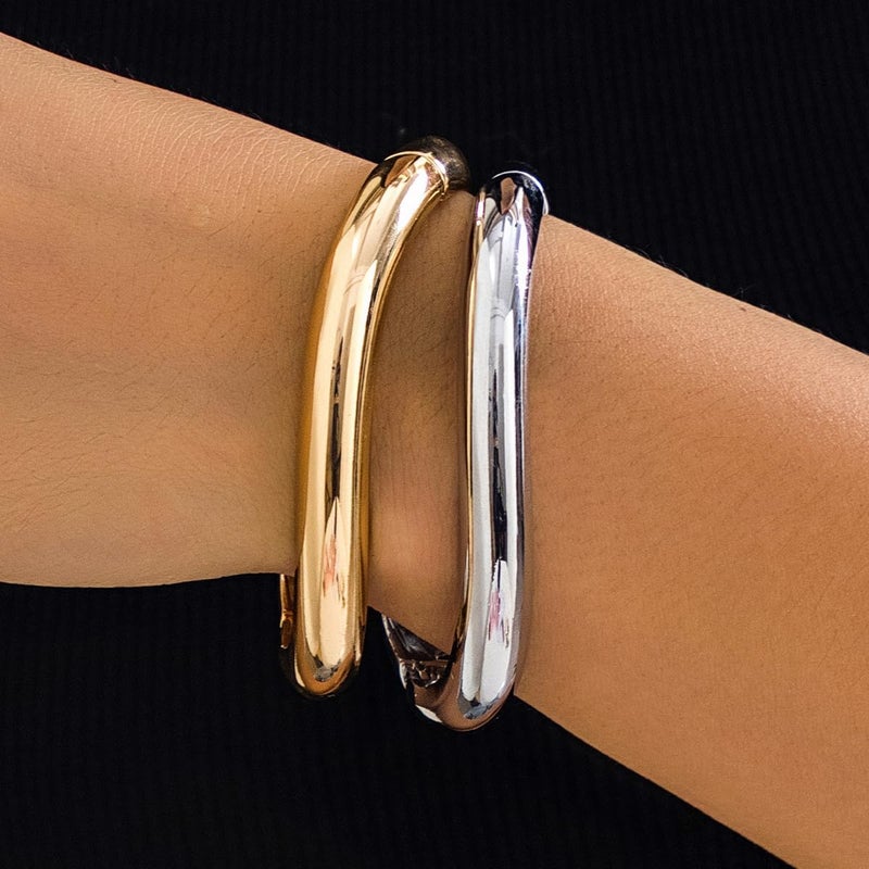 Irregular curved concave-convex stackable zinc alloy bracelet - Image 5