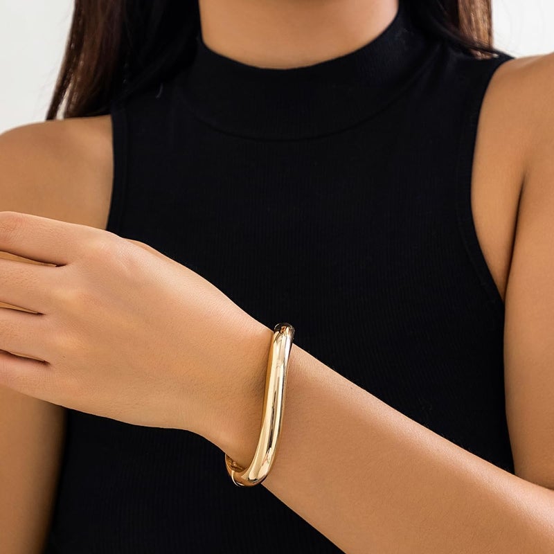 Irregular curved concave-convex stackable zinc alloy bracelet - Image 4