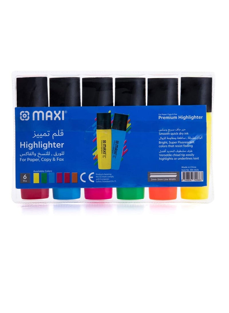 Maxi 6-Piece Premium Highlighter Multicolour - Image 1