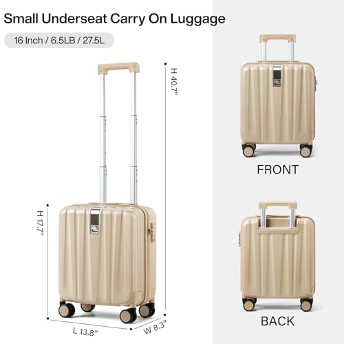 Hanke 16 Inch Underseat Carry on Suitcases with Wheels,Lightweight Hard Shell Carry on Luggage for Weekender, Travel Approved Small Suitcase,Travel Luggage for Womem Men,Cuba Sand pink. - Image 3