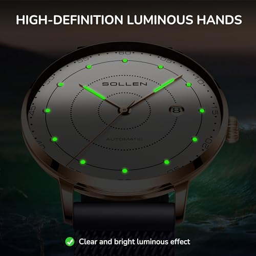 SOLLEN Automatic Self Winding Watches for Men, Mens Automatic Watch, Mechanical Stainless Steel 3 ATM Waterproof Luminous Luxury Dress Men's Wrist Watches with Calendar, Minimalist Watch Gifts for Men - Image 4
