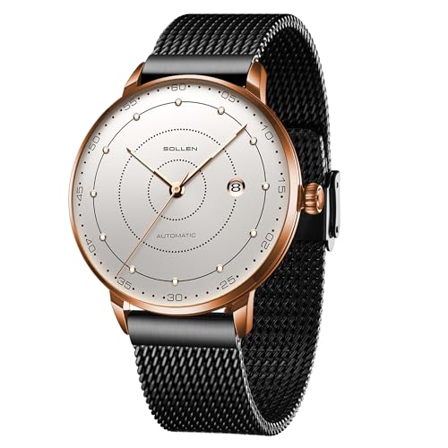 SOLLEN Automatic Self Winding Watches for Men, Mens Automatic Watch, Mechanical Stainless Steel 3 ATM Waterproof Luminous Luxury Dress Men's Wrist Watches with Calendar, Minimalist Watch Gifts for Men - Image 1