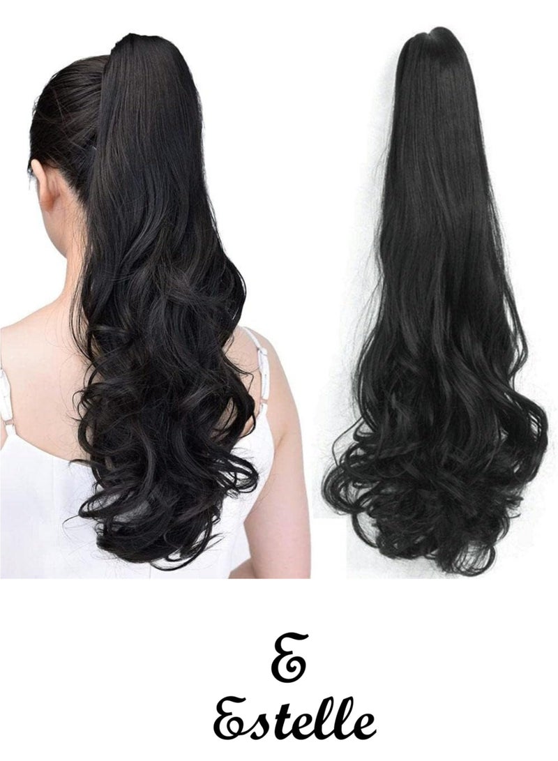 Estelle Clip in Ponytail Extension Claw Curly Wavy Clip in Hair Extensions Long Synthetic Clip in Ponytail for Women (Jet Black-Curly) - Image 1