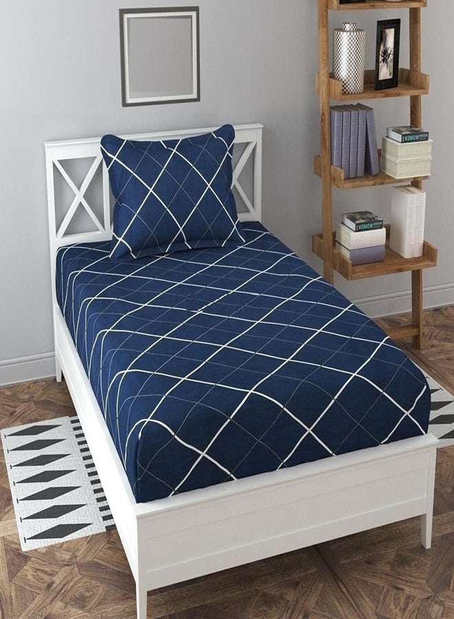 Precise Fabrics Combo Pack of 2 Elastic Fitted Bedsheet 1 for Double Bed and 1 for Single Bed of Same Print 200TC(Blue White LINE) - Image 3