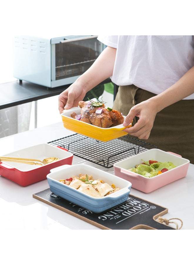 Binaural Ceramic Baking Plate Cheese Baked Rice Plate Household Dish Creative Internet Celebrity Tableware Special Bowl For Microwave Oven-Specifications:Yellow Bakeware 4 - Image 2