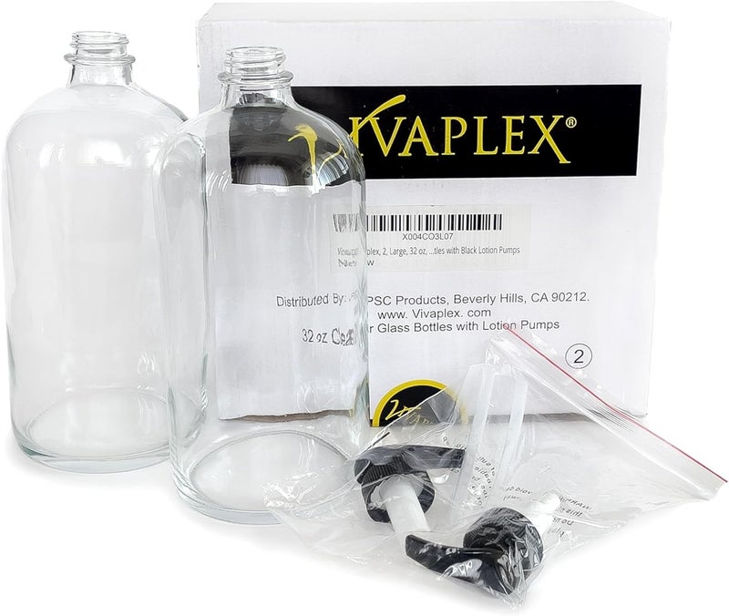 Vivaplex زجاجات فيفابلكس الكبيرة 32 أونصة فارغة شفافة مع مضخات لوشن سوداء - Image 3