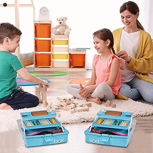 JUGTE Plastic 3-Layer Multipurpose Tools Storage Box Organizer Handled Storage Case for Art Craft Cosmetic Sewing Supplies Organizer Medicine Box Family First Aid Box with Handle (Blue) - Image 5
