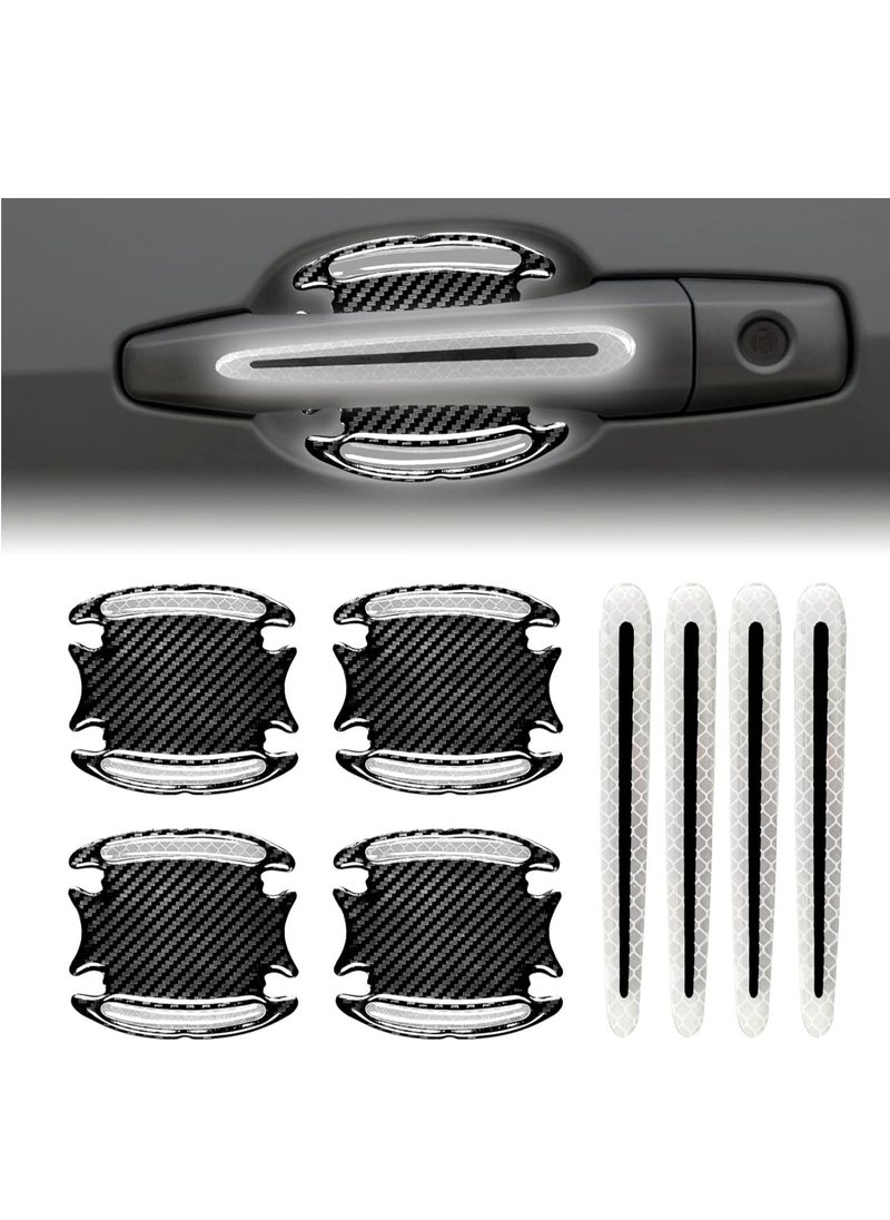 Generic 8Pcs 3D Car Door Handle Cup Protector, Reflective Stripe Stickers Anti-Scratch Car Outdoor Safety Warning Marker, Universal Car Door Handle Cup Protector Suitable for Cars, Trucks, SUVs(White)  - Image 2