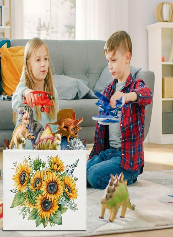 HKEC سلة تخزين كتب مستطيلة من HKEC، سلة هدايا فارغة بمقابض، صندوق ألعاب منظم لطيف، ديكور غرفة (عباد الشمس) - Image 4