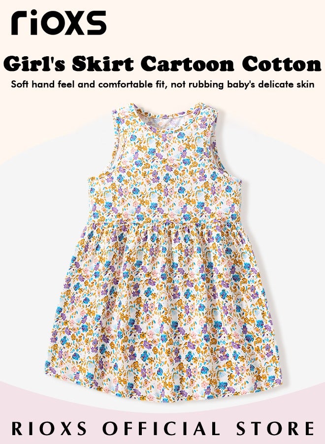 RIOXS Girls Floral Printed A Line Dress, Colorful Round Neck Sleeveless Dress, Wonderful Summer Dresses for Girls, Comfortable to Wear, Great Gift Choice for Girls  - Image 2