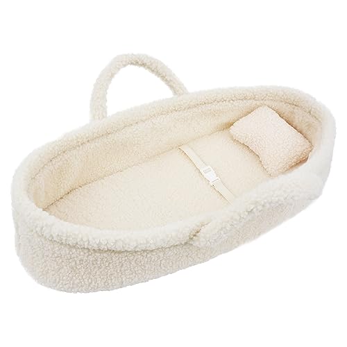 June Garden Cozy Dream Doll Bassinet - Baby Doll Portable Carrier - Fits for American Girl Dolls or Teddy Bears up to 18" - Cream White - Image 1