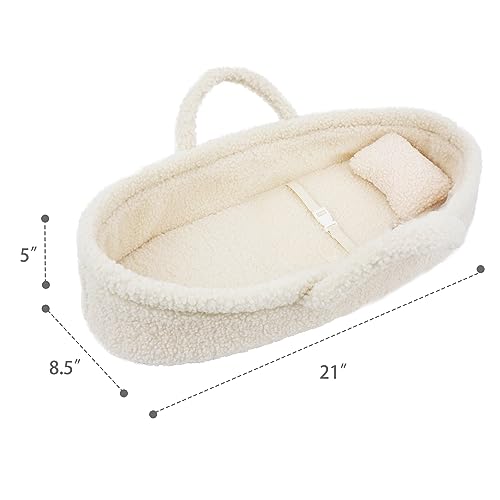 June Garden Cozy Dream Doll Bassinet - Baby Doll Portable Carrier - Fits for American Girl Dolls or Teddy Bears up to 18" - Cream White - Image 4