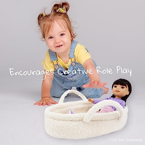 June Garden Cozy Dream Doll Bassinet - Baby Doll Portable Carrier - Fits for American Girl Dolls or Teddy Bears up to 18" - Cream White - Image 5