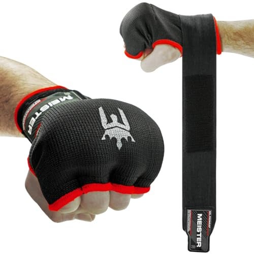 Meister Gel-Padded ProWrap Inner Hand Wrap Gloves (Pair) - Black/Red - Youth/X-Small - Image 2