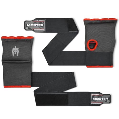 Meister Gel-Padded ProWrap Inner Hand Wrap Gloves (Pair) - Black/Red - Youth/X-Small - Image 3