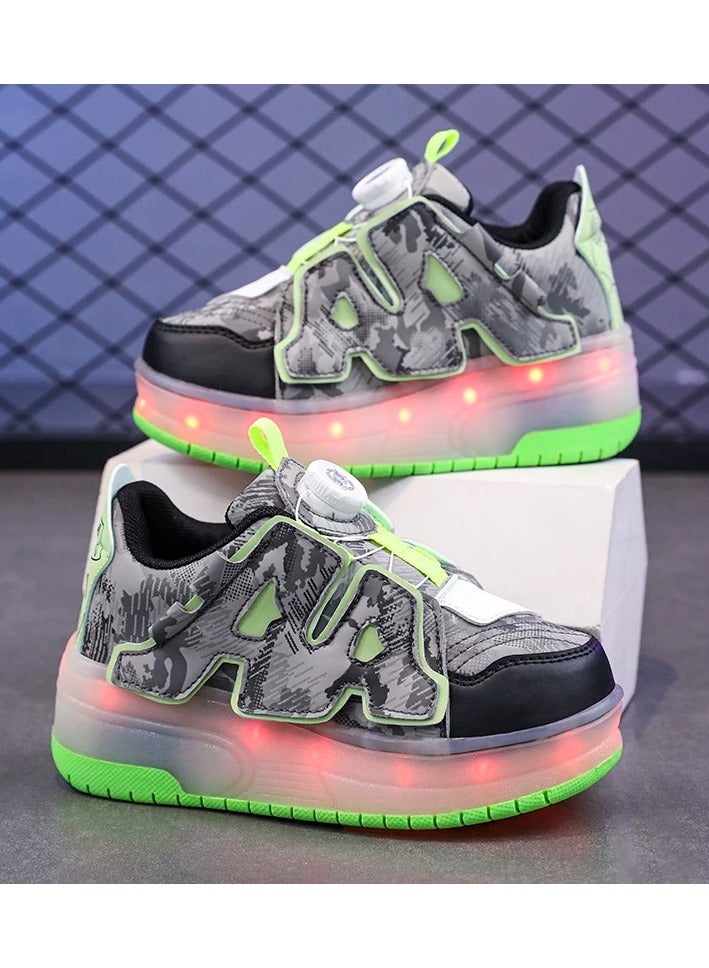 LITTLE ROCKZ Two Wheel LED Flash Light Fashion Shiny Sneaker Skate Heelys Shoes With Lightning Sole - Image 1