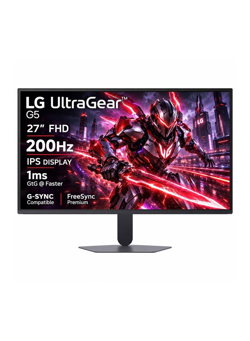 إل جي 27 inch UltraGear G5 Gaming Monitor, IPS Display, FHD Resolution, 200Hz Refresh Rate, 1ms (GtG @ Faster) Response Time, G-SYNC & FreeSync Premium Compatible, Black | 27G523B black - Image 1
