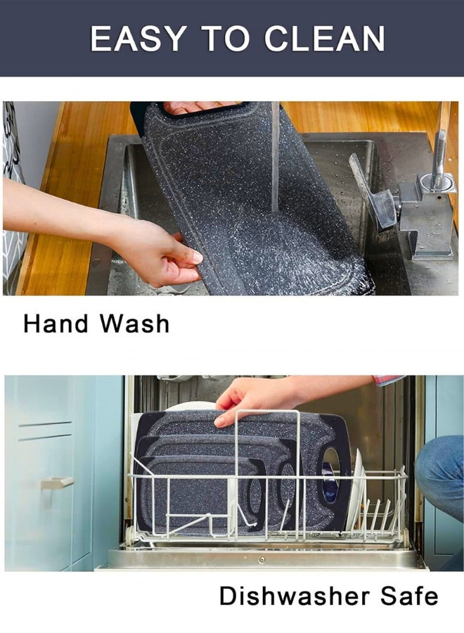 Chase Up Cutting Boards for Kitchen, Plastic Chopping Board Set of 3 with Non-Slip Feet, Juice Grooves, Easy Grip Handle, BPA Free, Non-porous, Dishwasher Safe, Multiple Sizes (Black，Grind Function) - Image 3