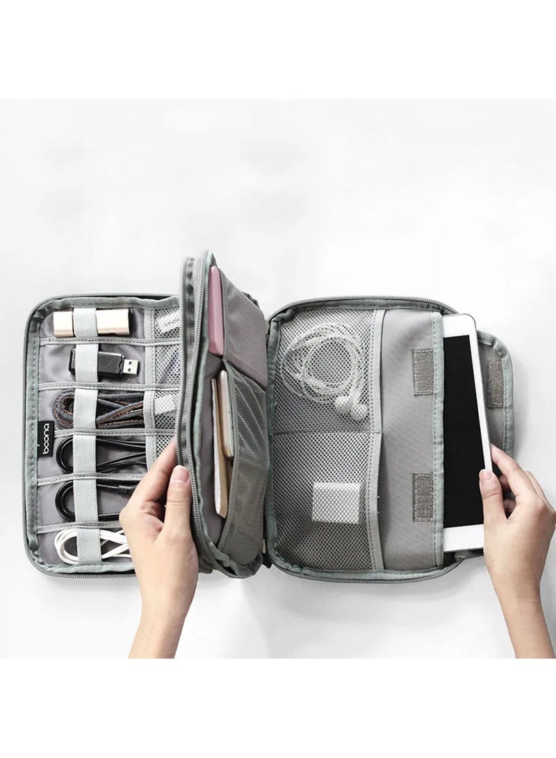 Electronic Accessories Bag, Gadget Organizer Case, Travel cable Storage Pouch for charger, USB, Earphones, SD Memory Cards Flash Hard Drives, Power Banks, Adapters or Camera Accessories Grey  - Image 2