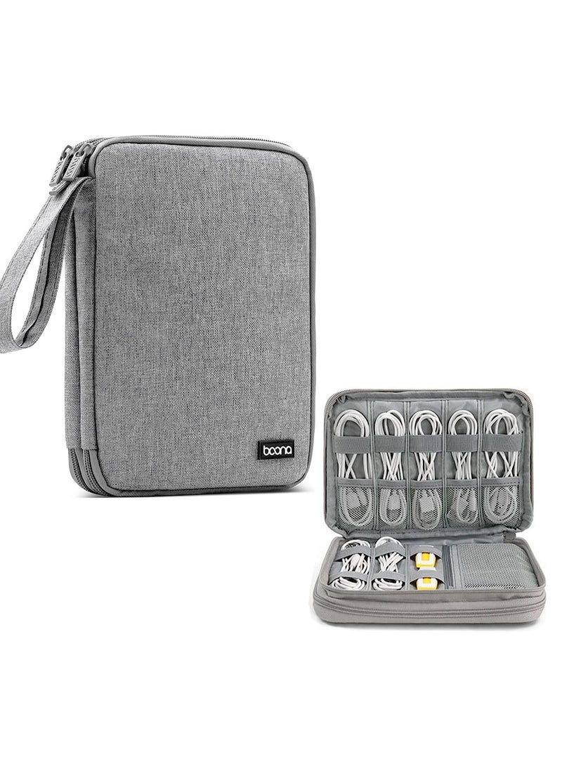 Electronic Accessories Bag, Gadget Organizer Case, Travel cable Storage Pouch for charger, USB, Earphones, SD Memory Cards Flash Hard Drives, Power Banks, Adapters or Camera Accessories Grey  - Image 1
