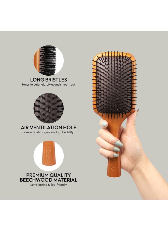 Red by Kiss Red by Kiss Evergreen Wooden Square Paddle Hair Brush, 100% Beechwood, Long Bristles, Detangling, For All Hair Types, Sustainable, Painless Detangling, Air Ventilation Hole, Wet Dry Hair, Unisex  - Image 2