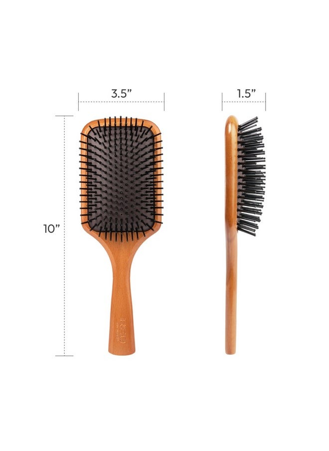 Red by Kiss Red by Kiss Evergreen Wooden Square Paddle Hair Brush, 100% Beechwood, Long Bristles, Detangling, For All Hair Types, Sustainable, Painless Detangling, Air Ventilation Hole, Wet Dry Hair, Unisex  - Image 3
