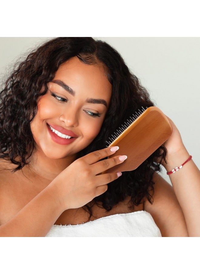 Red by Kiss Red by Kiss Evergreen Wooden Square Paddle Hair Brush, 100% Beechwood, Long Bristles, Detangling, For All Hair Types, Sustainable, Painless Detangling, Air Ventilation Hole, Wet Dry Hair, Unisex  - Image 5