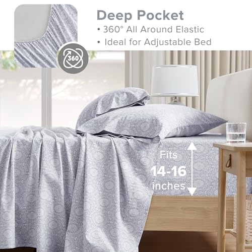 Comfort Spaces 100% Cotton Sheets Queen, Breathable, Naturally Cool Cotton Sheets, Soft Cotton Bed Sheets with 14" Elastic Pocket Fits up to 16" Mattress, All Seasons Sheet Set, Adelia Gray 4 Piece - Image 4